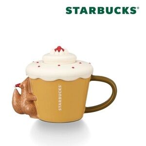 NEW 2023 STARBUCKS 10 OZ FOX CHRISTMAS HOLIDAY CUPCAKE MUG W/ SILICONE LID